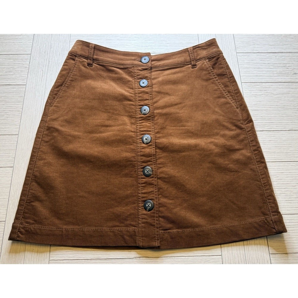 CAbi University Mini Skirt Corduroy‎ Toffee Brown Cotton Blend Button Front Sz 8